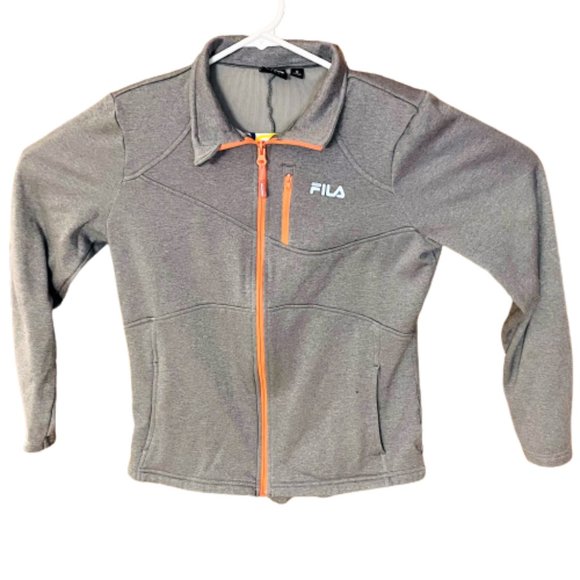 Fila Sport Full Zip Gray Fleece Jacket-Orange Zipper-Signature Logo-Size Medium - Picture 1 of 4